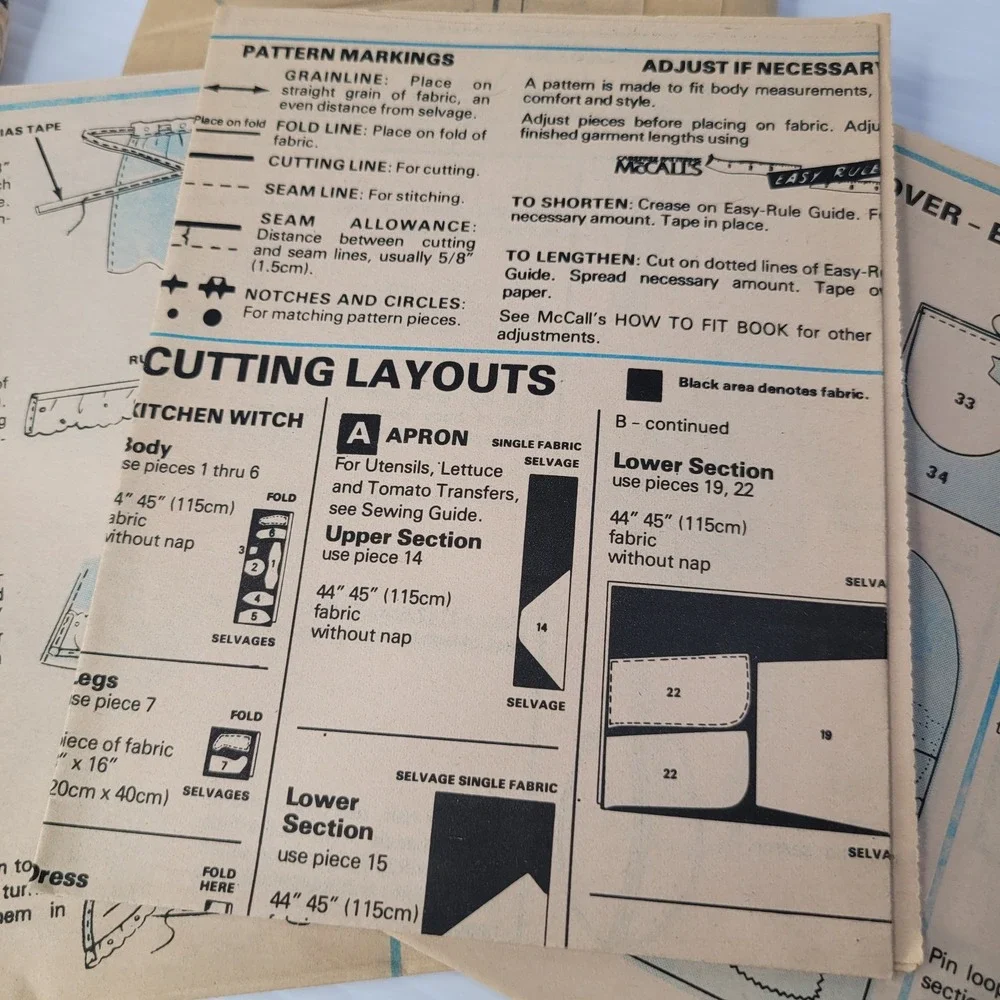 McCall's Sewing Pattern 6365 Vintage Kitchen Accessories Apron 1978 Uncut